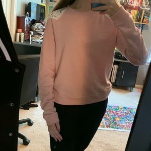 Pink Sweatshirt with Lace Shoulder Cut-Outs